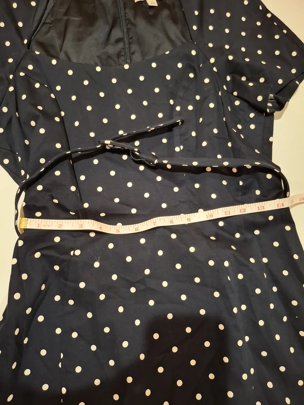 Eva Mendes for New York & Company Navy Polka Dot Belted Dress